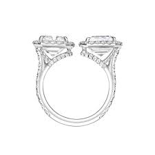 Alternative view of Lumen 7 Co. Emerald & Round Cut Diamond Halo Toi et Moi Ring